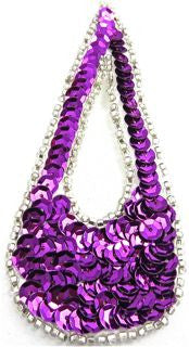 Design Motif Large Teardrop with Dark Lavender Sequins and Silver Beads 1.5" x 4"