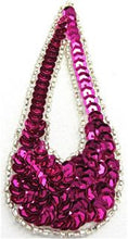 Load image into Gallery viewer, Design Motif Large Teardrop with Fuchsia Sequins and Silver Beads 1.5&quot; x 4&quot;
