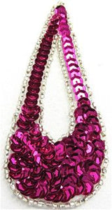 Design Motif Large Teardrop with Fuchsia Sequins and Silver Beads 1.5" x 4"