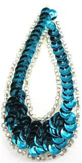 Design Motif Teardrop in Dark Turquiose Sequins with Silver Beads 1.5" x 3"