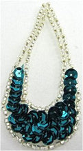 Load image into Gallery viewer, Design Motif Teardrop with Half Dark Turquiose Sequins and Silver Beads 1.5&quot; x 3&quot;