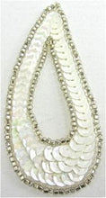 Load image into Gallery viewer, Design Motif Small Teardrop with White Sequins and Silver Beads 1.5&quot; x 3&quot;