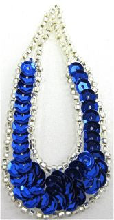 Design Motif Small Teardrop Half Royal Sequins with Silver Beads 1.5" x 3"