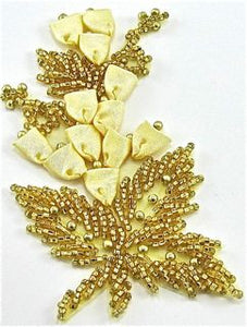Flower with Gold Beads and Satin Flowers 2.5" x 4.5"