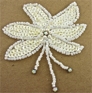 Flower Epaulet Single with Cream Sequins and Beads 4" x 3.5"