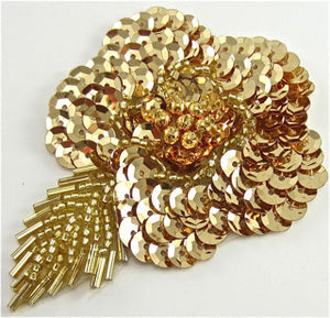 Flower with Gold Sequins and Beads 3" x 3.5"