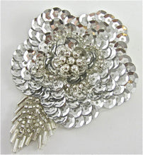 Load image into Gallery viewer, Flower with Silver Sequins and Beads 3.5&quot; x 2.5&quot;