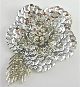 Flower with Silver Sequins and Beads 3.5" x 2.5"