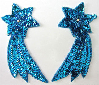 Shooting Star with Dark Turquoise Sequins and Beads and AB Rhinestones 5.5" x 3"