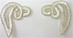 Designer Motif Swirl Pair White with Silver Beads 2.75"x3.5"