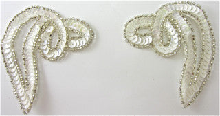 Designer Motif Swirl Pair White with Silver Beads 2.75