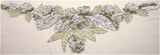 Flower Neck Line with Silver Sequins and Beads 21" x 6"