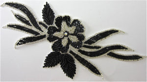 Flower with Black Sequins and Silver Beads 10" x 5"