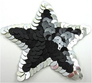 Star with Black Sequins w/ Silver Sequins Trim 3"x 3"