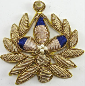 Crest with Gold Bullion Navy Blue thread 2.75" x 3"
