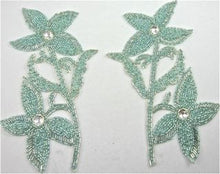 Load image into Gallery viewer, Flower Pair with Sea Foam Green Sequins and Rhinestone 8.5&quot; x 6&quot;