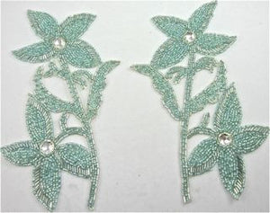 Flower Pair with Sea Foam Green Sequins and Rhinestone 8.5" x 6"