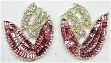 Load image into Gallery viewer, Flower Pair with Pink Sequins and Rhinestones 2.5&quot; x 3.5&quot;