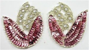 Flower Pair with Pink Sequins and Rhinestones 2.5" x 3.5"