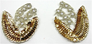 Flower Pair with Gold Sequins and High Quality Rhinestones 2.5" x 3.5"