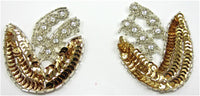 Flower Pair with Gold Sequins and High Quality Rhinestones 2.5