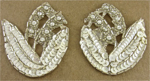 Flower Pair with White Sequins and Rhinestones 2.5" x 3.5"