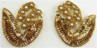 Flower Pair with All Gold Sequins and Beads and Rhinestones 2.5