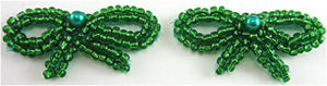 Bow Pair with Green Beads Turquoise Bead 1" x 1.5"