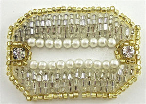 Designer Motif Hi-Quality with Silver and Gold Beads, Pearls and 2 Rhinestones 1.75" x 1.25"