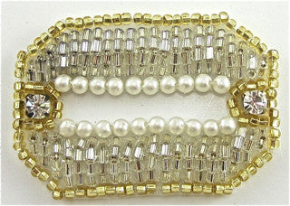 Designer Motif Hi-Quality with Silver and Gold Beads, Pearls and 2 Rhinestones 1.75