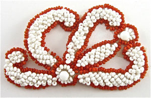 Designer Motif with White and Reddish Orange Beads 3" X 2"