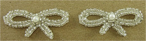 Bow Pair Silver Beads and Pearl 1.5" X 1".
