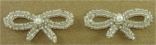 Bow Pair Silver Beads and Pearl 1.5