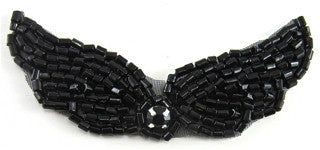 Designer Wing Shaped Applique with Black Beads and Rhinestone, 2.75" X 1".