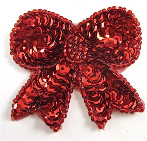 Bow with Red Sequins and Beads 2" x 2"