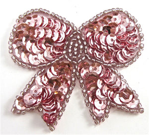 Bow with Pink Sequins & Beads 2" x 2"
