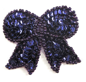 Bow Purple Sequins and Beads 2"