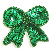 Load image into Gallery viewer, Bow Greeen Sequin with Beads 2&quot; x 2&quot;