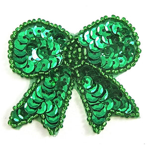 Bow Greeen Sequin with Beads 2" x 2"