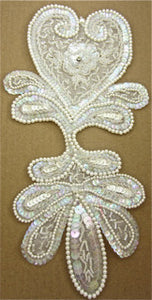 Designer Motif Bridal With Cream and Iridescent Sequins Beads Rhinestone 12" x 6"