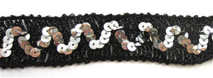 Trim with Black Tinsel Thread and Zigzag Silver Sequins 1"