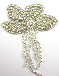 Flower with Silver Beads and AB Rhinestone Fringe 5" x 7"