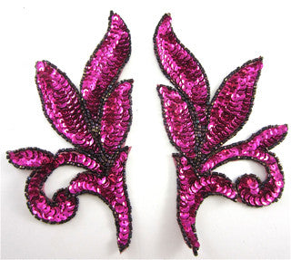 Leaf Pair with Fuchsia Sequins and Beads, 7" x 3.5"