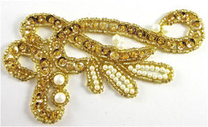 Motif with Gold Sequins Gold and Pearl Beads, 4.5" x 2"