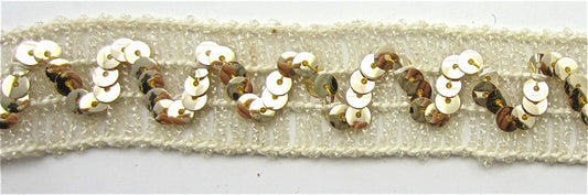Trim with ZigZag Gold Sequins on Cream Color Thread 1" Wide