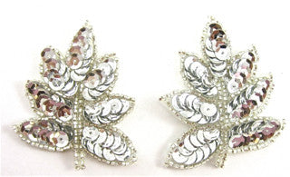 Leaf Pair with Silver Sequins and Beads 3" x 2"