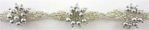 Trim High Quality Vintage with Silver Beads and Bead Cluster on netting 1"