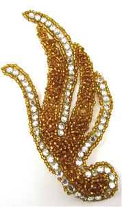 Designer Vintage Leaf Motif with Raised Gold Beads and Many High Quality Rhinestones 6" x 3"