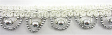 Load image into Gallery viewer, Trim with White Cotton Thread Banding and Looping Silver Beads 1&quot; Wide
