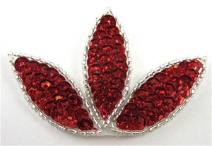 Leaf with red sequins and silver beads 3.5" X 2"